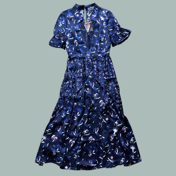 Self Portrait Navy Botanical Print Twisted Dress – 4 - Picture 3 of 10